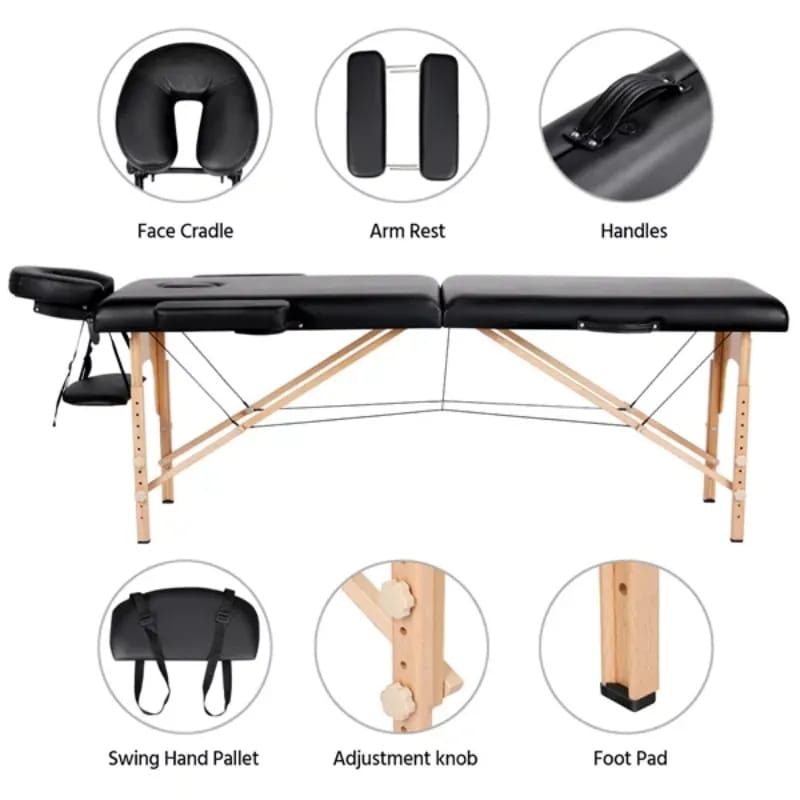 Lit de beauté pliant 180 cm longueur 60 cm largeur Tables de Massage Spa portables professionnelles pliables avec sac سرير تجميل قابل للطي بطول 180 سنتيمتر وعرض 60 سنتيمتر طاولات تدليك سبا محمولة احترافية قابلة للطي مع حقيبة أثاث صالون خشبي
