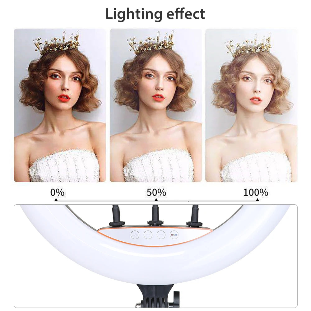RING LIGHT PROFESSIONEL LED RGB coloré de 18 pouces, 45cm, éclairage  de photographie avec trépied de 190mm et 150mm, pour Studio Photo, prise de vue de maquillage Youtube