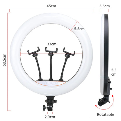 RING LIGHT PROFESSIONEL LED RGB coloré de 18 pouces, 45cm, éclairage  de photographie avec trépied de 190mm et 150mm, pour Studio Photo, prise de vue de maquillage Youtube