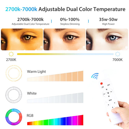 RING LIGHT PROFESSIONEL LED RGB coloré de 18 pouces, 45cm, éclairage  de photographie avec trépied de 190mm et 150mm, pour Studio Photo, prise de vue de maquillage Youtube