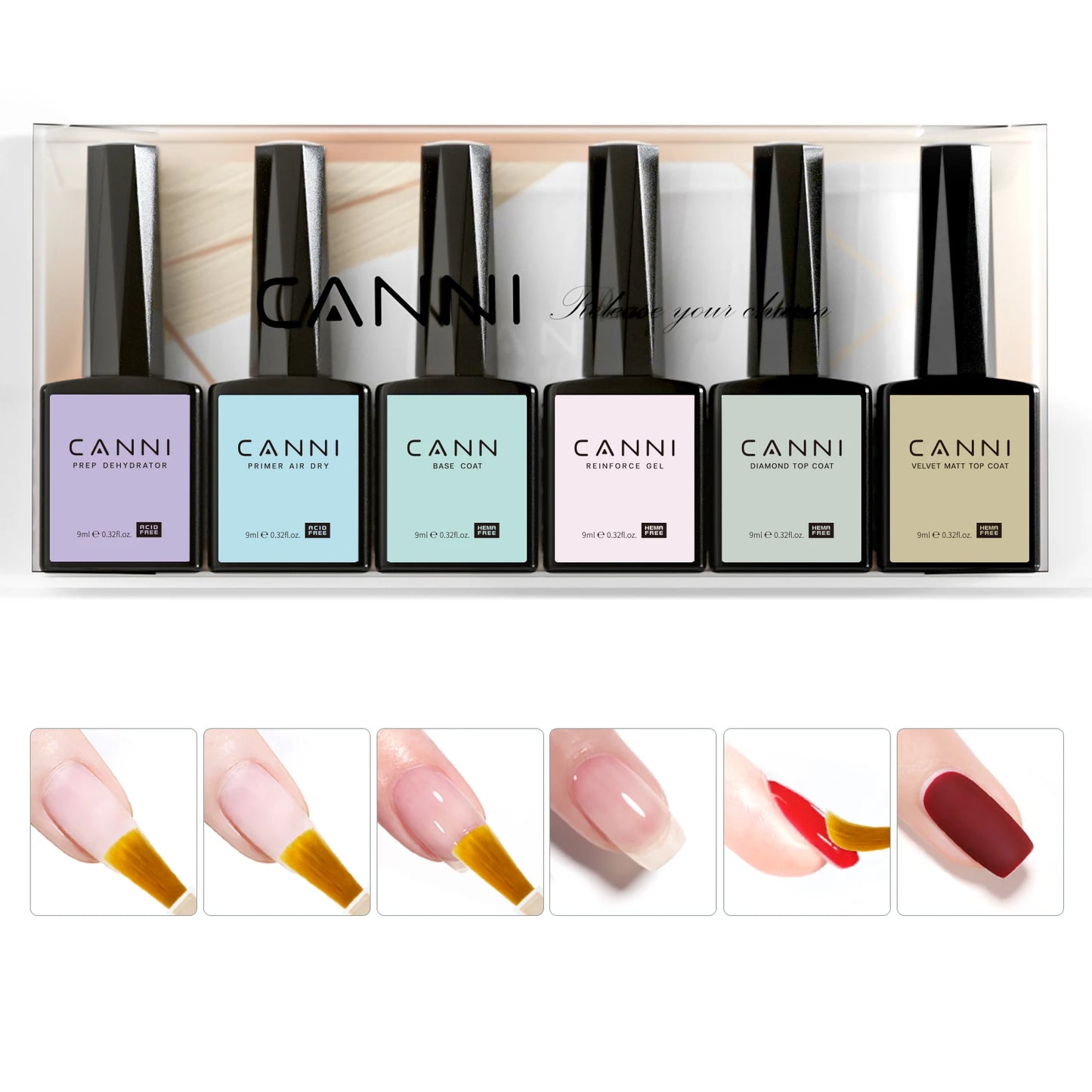 6pcs/kit CANNI HEMA TPO FREE Nail Gel Polish Set Gorgeous Color Semi Permanent Soak off UV LED Gel Nail Varnish Christmas Gift
