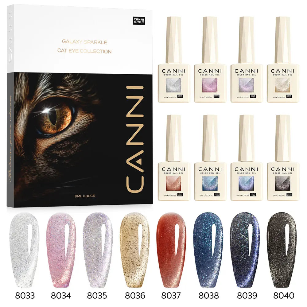 CANNI VIP Kit Hema Free Nail Gel Polish Crystal Cat Eye  Semi Permanent Soak Off UV LED Gel Varnish 9ml*8pcs