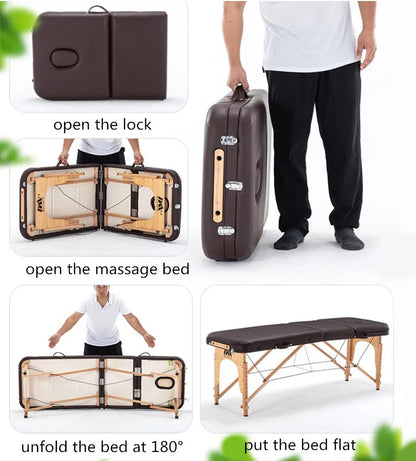 Mobilier de salon de beauté en cuir et bois, lit de table de massage, salon de beauté, spa, ongles, tatouage, sac, oreiller, visage, portable, mode