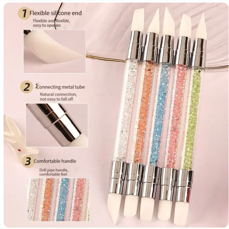 5/15pcs Nail Art Pen Double Head Silicone Flower Sculpting Pen Adjustable Glue Stick Embossing Pen Nail Art Brush Home Tool
