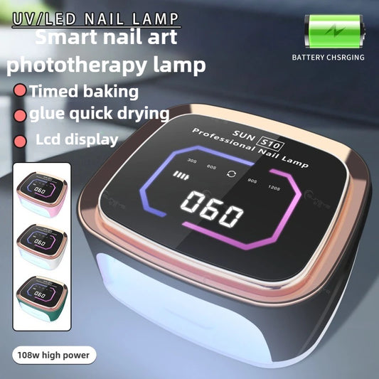 Lampe UV LED professionnelle RECHARGABLE pour séchage des ongles, écran HD, lampe  intelligente sans fil pour séchage rapide et durcissement de tous les vernis gel. Utilisation enfichable.