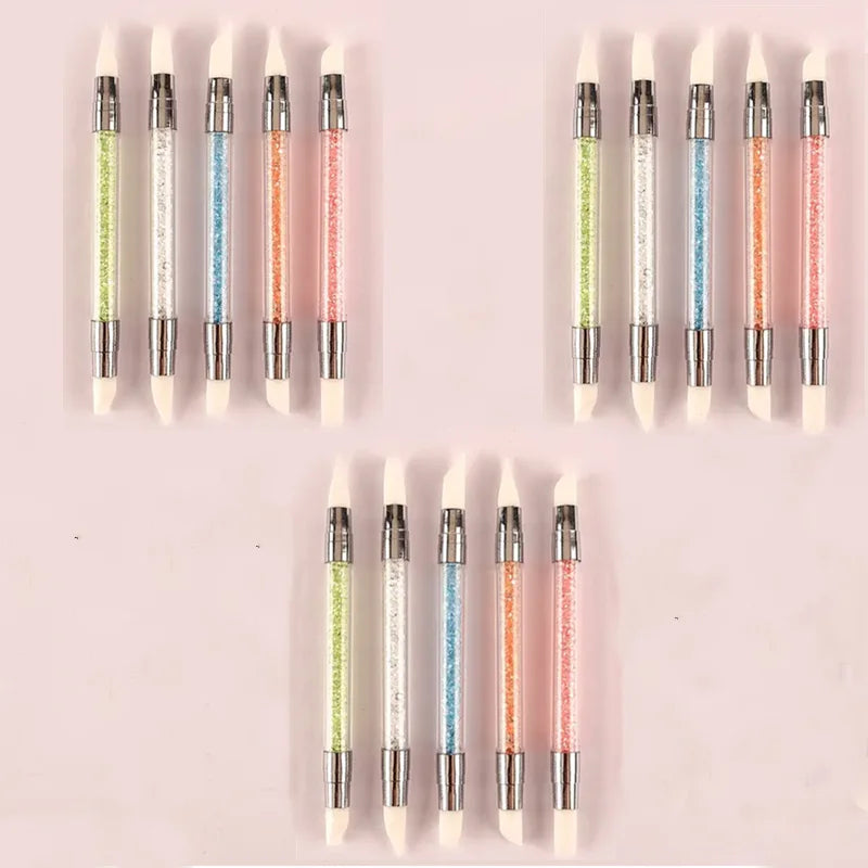 5/15pcs Nail Art Pen Double Head Silicone Flower Sculpting Pen Adjustable Glue Stick Embossing Pen Nail Art Brush Home Tool