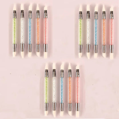 5/15pcs Nail Art Pen Double Head Silicone Flower Sculpting Pen Adjustable Glue Stick Embossing Pen Nail Art Brush Home Tool