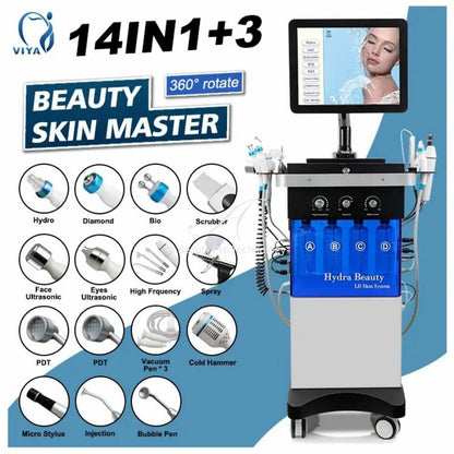 Machine multifonctionnelle de nettoyage du visage 14 en 1, Machine hydra-faciale Soins de la peau Oxygène Jet d'eau Spa Machine