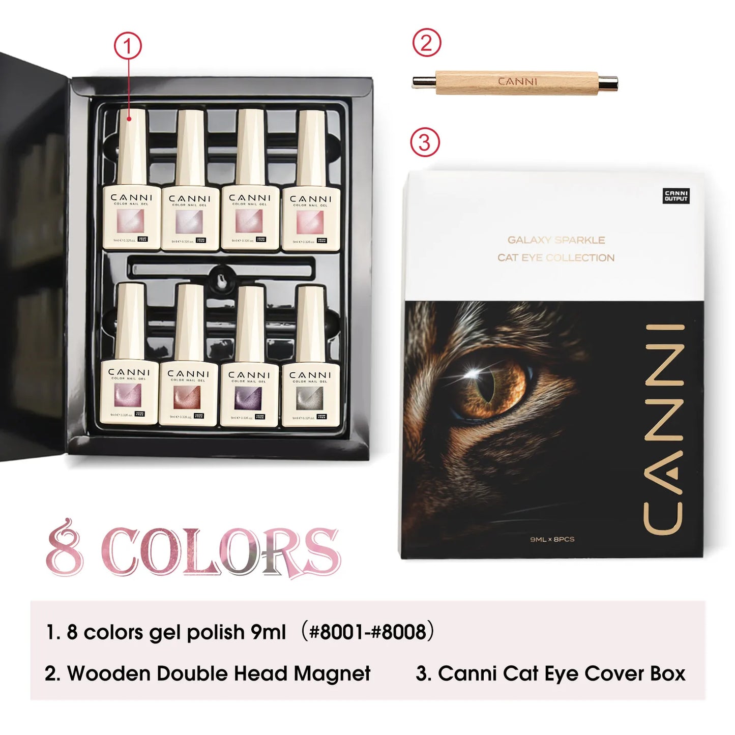 CANNI VIP Kit Hema Free Nail Gel Polish Crystal Cat Eye  Semi Permanent Soak Off UV LED Gel Varnish 9ml*8pcs