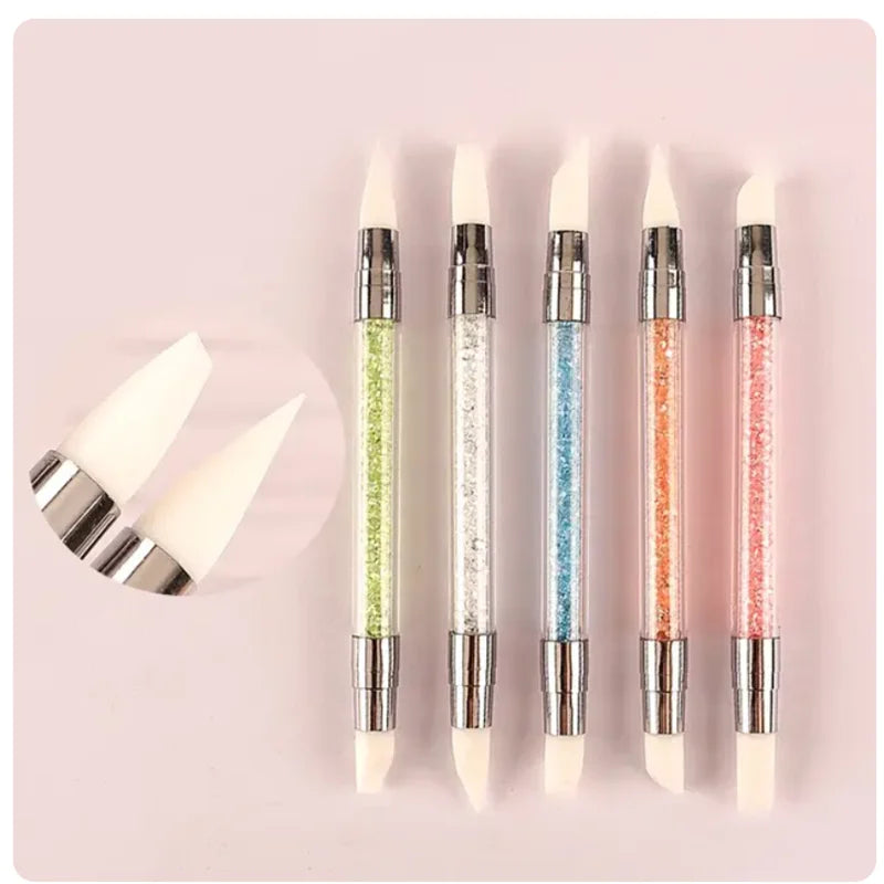 5/15pcs Nail Art Pen Double Head Silicone Flower Sculpting Pen Adjustable Glue Stick Embossing Pen Nail Art Brush Home Tool