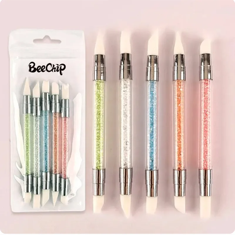 5/15pcs Nail Art Pen Double Head Silicone Flower Sculpting Pen Adjustable Glue Stick Embossing Pen Nail Art Brush Home Tool