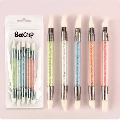 5/15pcs Nail Art Pen Double Head Silicone Flower Sculpting Pen Adjustable Glue Stick Embossing Pen Nail Art Brush Home Tool