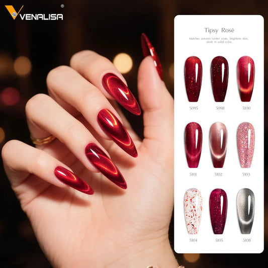 V6 VENALISA 10ml HEMA Free TPO Free Ultra Deep Red Cat Eye Magnet Nail Gel Semi-Permanent Soak Off UV LED Gel Varnish Nails