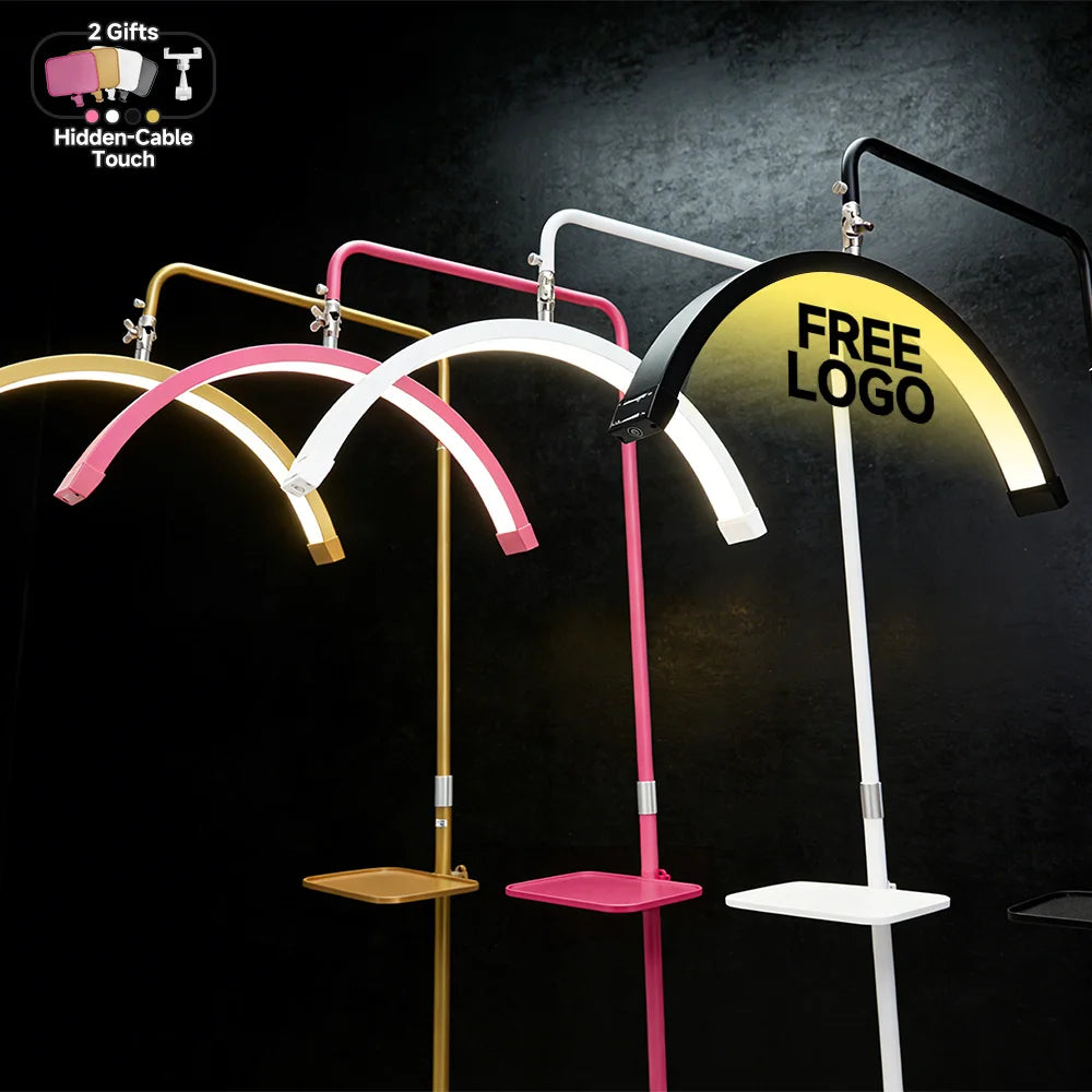 23inch OEM 45W New LED Eyelash Extension Light Half-Moon Bed Lamp Design Adjustable Brightness with Ring Light Feature