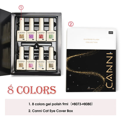 CANNI VIP Kit Hema Free Nail Gel Polish Crystal Cat Eye  Semi Permanent Soak Off UV LED Gel Varnish 9ml*8pcs
