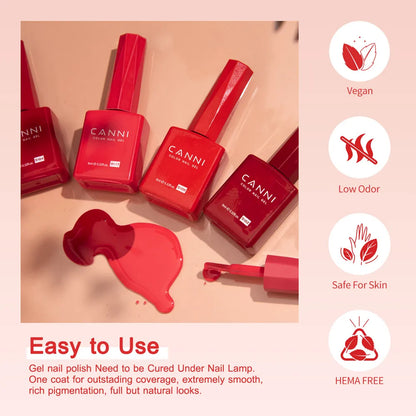 CANNI Hema Free Nail Glue Christmas Decoration Sticker Glue Semi Permanent Soak Off LED UV Nail Gel Polish Red Color Collection