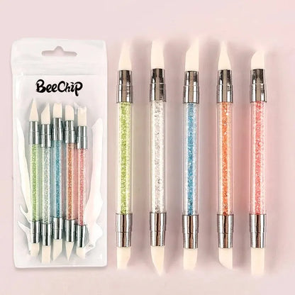 5/15pcs Nail Art Pen Double Head Silicone Flower Sculpting Pen Adjustable Glue Stick Embossing Pen Nail Art Brush Home Tool