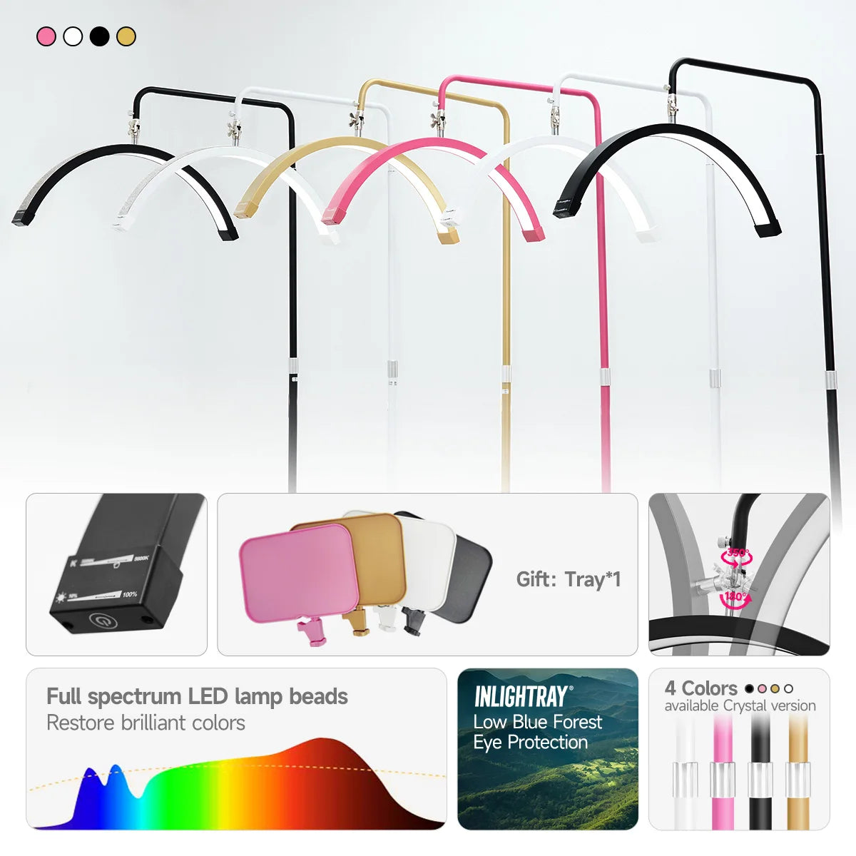 23inch OEM 45W New LED Eyelash Extension Light Half-Moon Bed Lamp Design Adjustable Brightness with Ring Light Feature