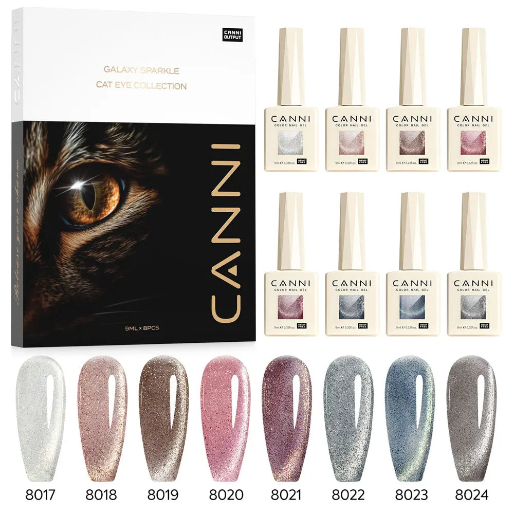 CANNI VIP Kit Hema Free Nail Gel Polish Crystal Cat Eye  Semi Permanent Soak Off UV LED Gel Varnish 9ml*8pcs