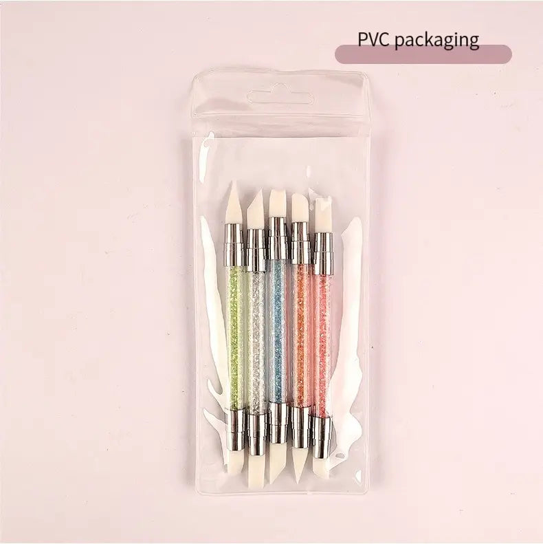 5/15pcs Nail Art Pen Double Head Silicone Flower Sculpting Pen Adjustable Glue Stick Embossing Pen Nail Art Brush Home Tool