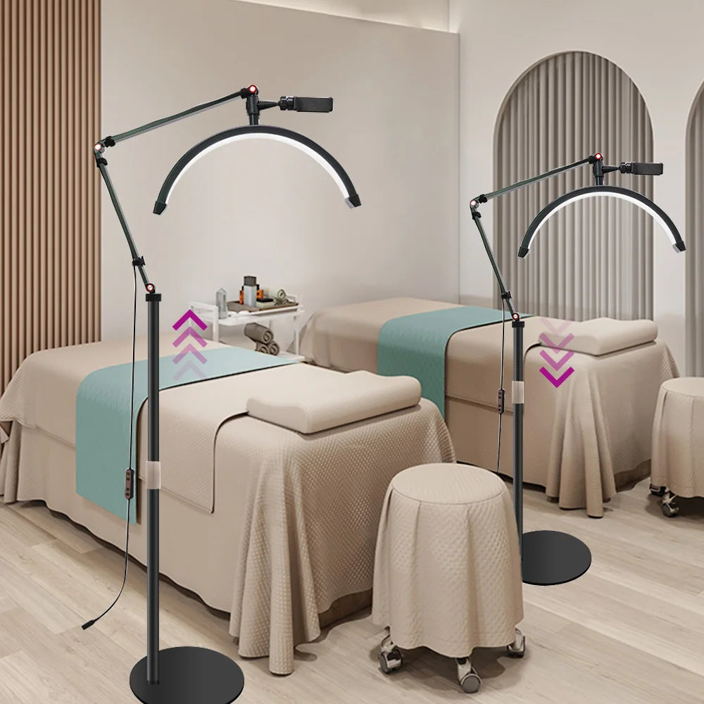 180LED s Extension de cils anneau lampe esthéticiennes LED demi-lune lumière de cils avec pince de téléphone pour la beauté des soins de la peau des sourcils