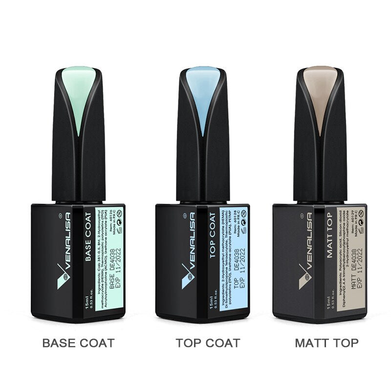 VENALISA 15ml Gel Nail Polish Base, Top Coat No Wipe Gel  Polish High Gloss Long Lasting LED