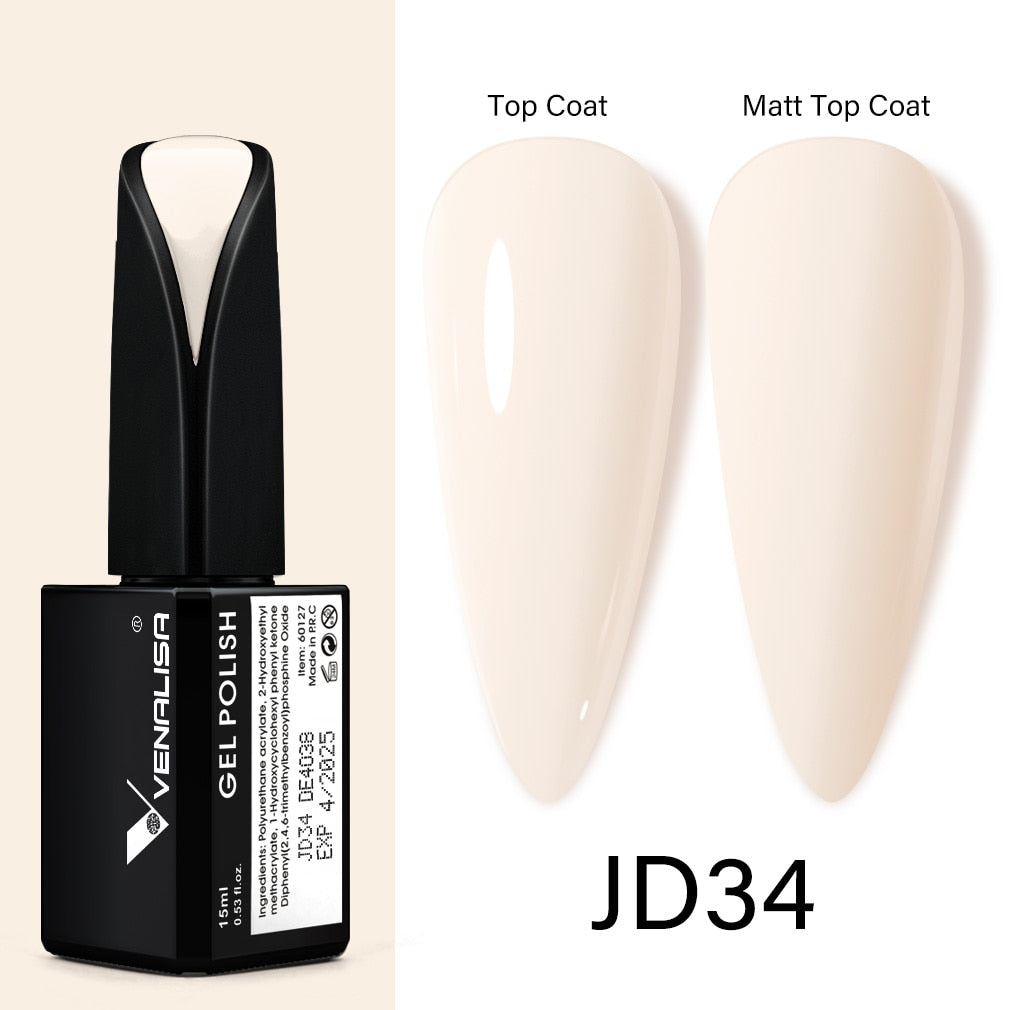 Venalisa 15ml Gel Polish Jelly Color Manicure New Formula Matt Top Coat Luxury Soak Off UV LED Colorful Nail Gel Lacquer