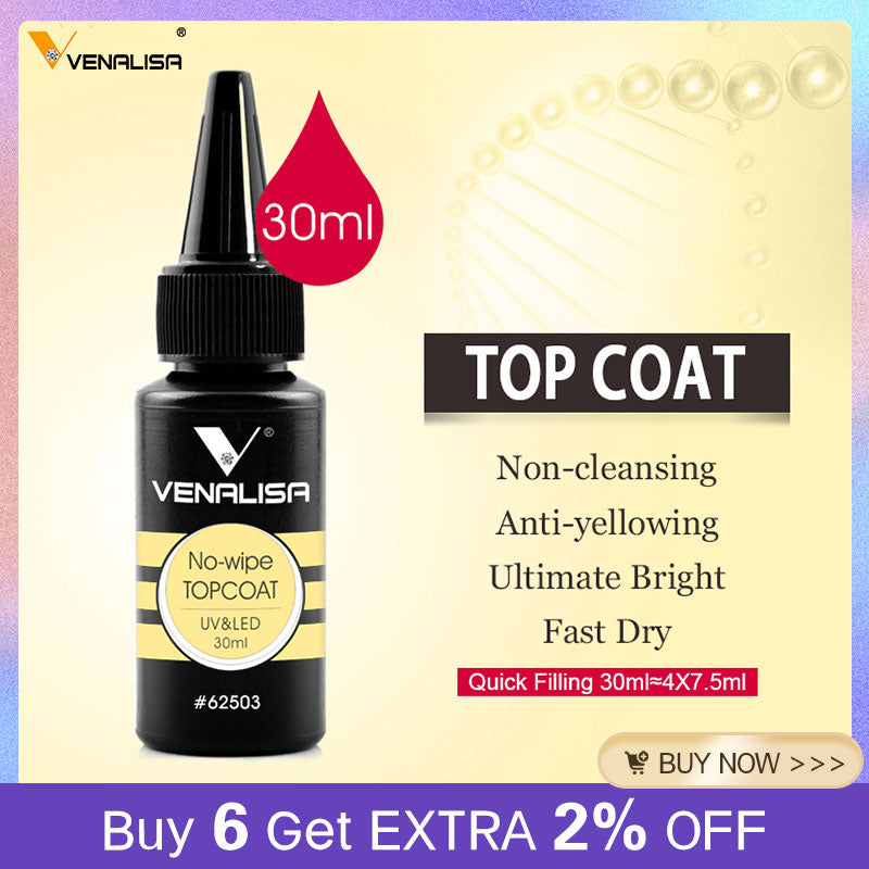 Venalisa Super Quality 30ml Refill Package Soak Off UV LED No Wipe Top Coat Base Matt Tempered Top Coat Camouflage Jelly Nail Gel