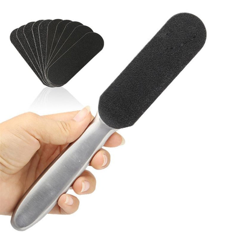 21.5*3.4cm Stainless Steel Foot Rasp File Pedicure Callus Remover With 10 Double-Sided Replacement Grits Pad Foot Care Tool 40#