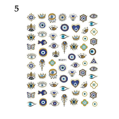 New Lucky Blue Colorful Evil Eye Nail Sticker 3D Nail Decals For Nail Salons Easy to Apply Self-adhesive Design Long Lasting